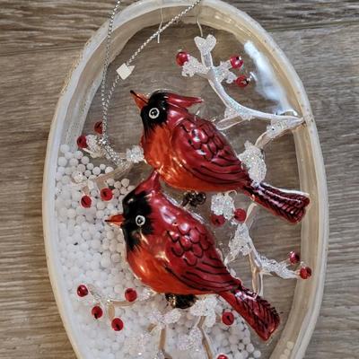 Vintage Carved Wood Red Bird, Glass Snow Globe Style, and Reverse Painting Ball Red Bird Cardinal Ornaments
