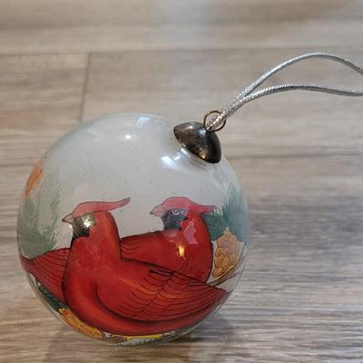 Vintage Carved Wood Red Bird, Glass Snow Globe Style, and Reverse Painting Ball Red Bird Cardinal Ornaments