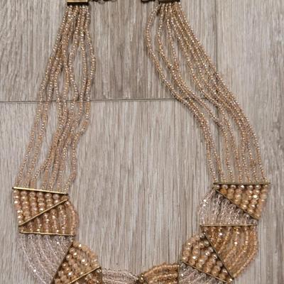 Vintage Pink Beaded Collar Style Necklace and Gold Tone Medallion & Leather Necklace