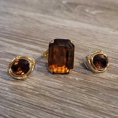 Beautiful Large Stone Cocktail Ring and Matching Earrings