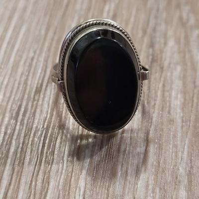 Sterling and Faux Black Onyx Ring