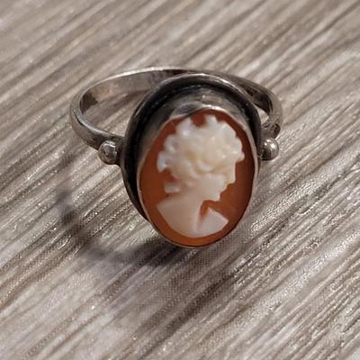 Antique 800 Silver and Carved Cameo Ring