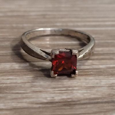 Vintage Sterling & Square Cut Ruby Ring