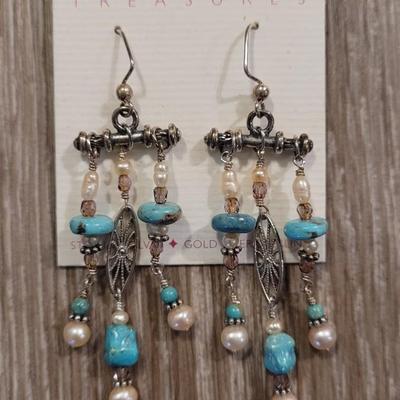 New Sterling, Turquoise & Pearl Earrings