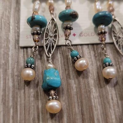New Sterling, Turquoise & Pearl Earrings
