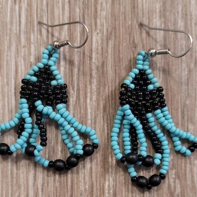 Beaded Native American Earrings and Ruby Glass Bead Earrings