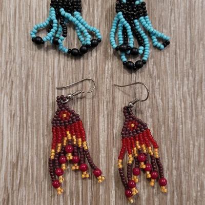 Beaded Native American Earrings and Ruby Glass Bead Earrings