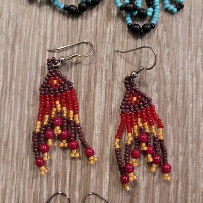Beaded Native American Earrings and Ruby Glass Bead Earrings