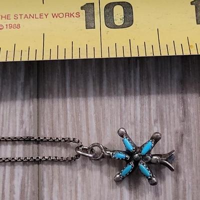 Native American Sterling & Turquoise Squash Blossom Pendant Necklace