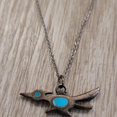 Sterling & Turquoise Roadrunner Pendant Necklace