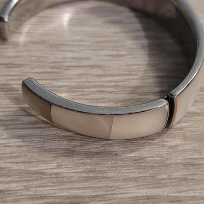 Sterling, Mother of Pearl, & Jade Cuff Bracelet