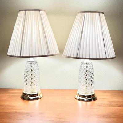 Pair (2) ~ Crystal Style Glass & Metal Table Lamps