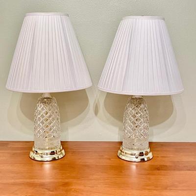 Pair (2) ~ Crystal Style Glass & Metal Table Lamps