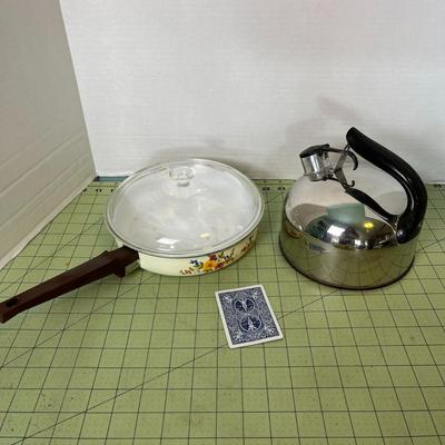 Kettle and Vintage Floral Pan with Glass Lid