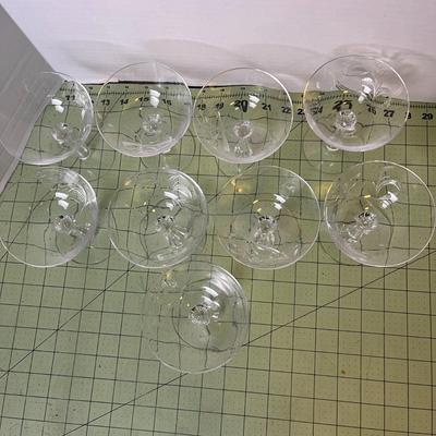 9 Set Vintage Bubble Stem Etched Cocktail Glasses
