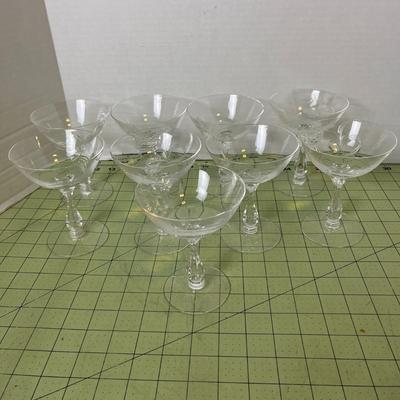 9 Set Vintage Bubble Stem Etched Cocktail Glasses