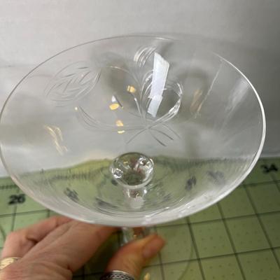 9 Set Vintage Bubble Stem Etched Cocktail Glasses