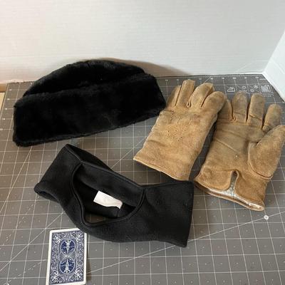 Winter Hat, Ear Warmers, and Leather Gloves