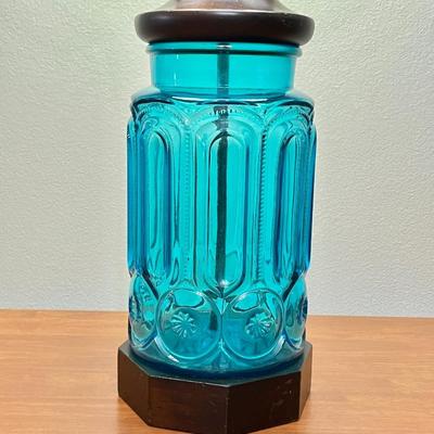 36â€ Tall Vtg. Glass & Wood Table Lamp ~ With Burlap Shade