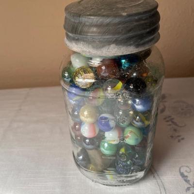 Vintage jar of marbles