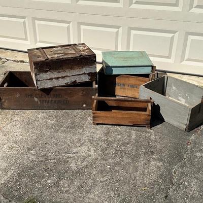 Six (6) Assorted Rustic Wood Vtg Boxes