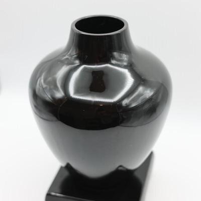 Black Porcelain Ginger Jar Vase w/ Base