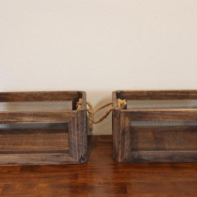 Rustic Wood & Wire Decorative Nesting Storage Basket (2)