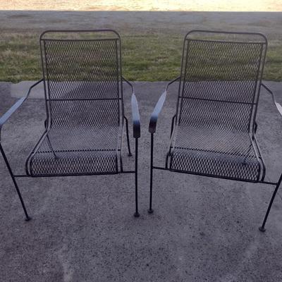 Pair of Wrought Metal Patio Chair with Mesh Seat and Back Solid Arms