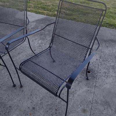 Pair of Wrought Metal Patio Chair with Mesh Seat and Back Solid Arms