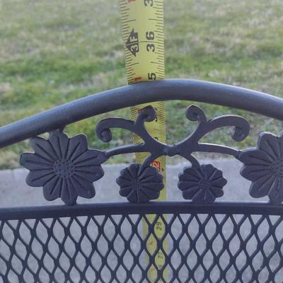 Pair of Wrought Metal Patio Chair with Mesh Seat and Back Open Design Arms and Headrest