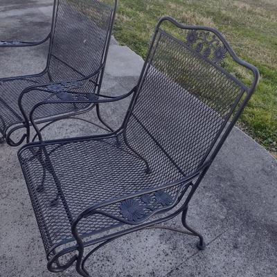 Pair of Wrought Metal Patio Chair with Mesh Seat and Back Open Design Arms and Headrest
