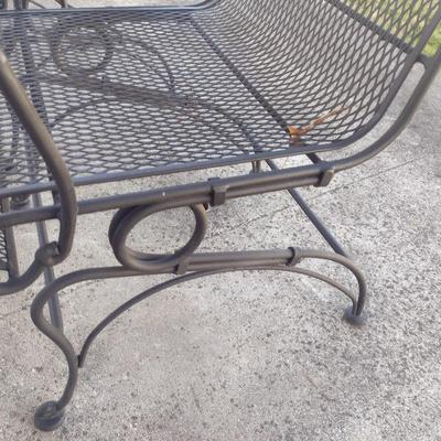 Pair of Wrought Metal Rocker Style Patio Chair with Mesh Seat and Back Open Design Arms and Headrest