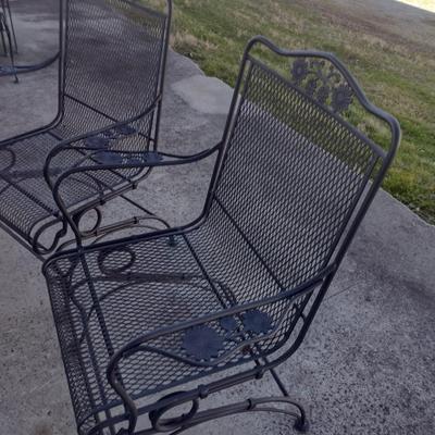 Pair of Wrought Metal Rocker Style Patio Chair with Mesh Seat and Back Open Design Arms and Headrest