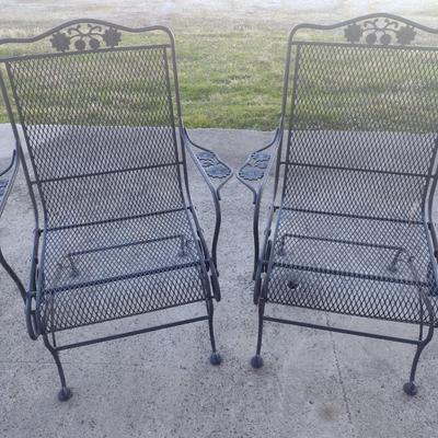 Pair of Wrought Metal Rocker Style Patio Chair with Mesh Seat and Back Open Design Arms and Headrest