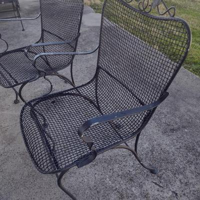 Pair of Wrought Metal Patio Chairs Full Mesh Design with Solid Arms