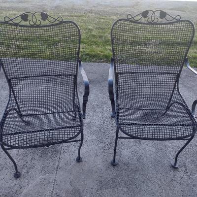 Pair of Wrought Metal Patio Chairs Full Mesh Design with Solid Arms