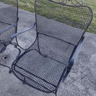 Pair of Wrought Metal Patio Chairs Full Mesh Design with Solid Arms