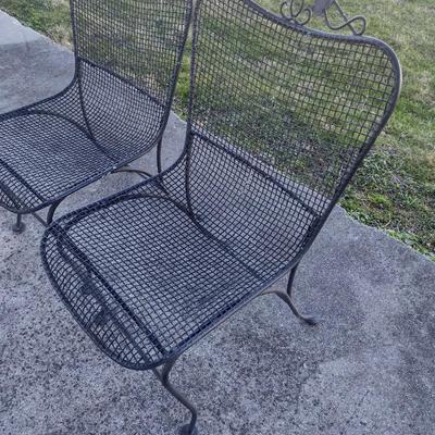 Pair of Wrought Metal Patio Chairs Full Mesh Design No Arms