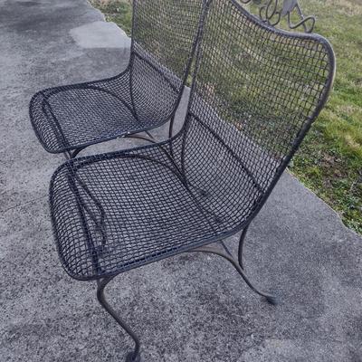 Pair of Wrought Metal Patio Chairs Full Mesh Design No Arms