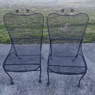 Pair of Wrought Metal Patio Chairs Full Mesh Design No Arms