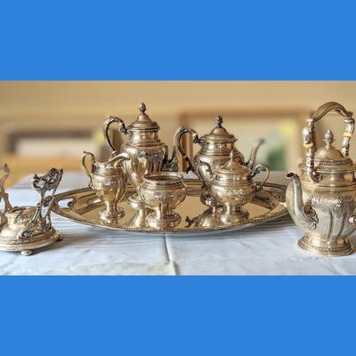 10 piece Gorham King Edward Sterling Silver tea and coffee service w/hotwater warmer and base