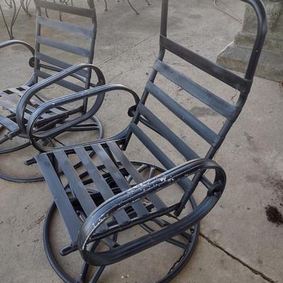 Pair of Metal Swivel and Rocker Design Patio Chairs