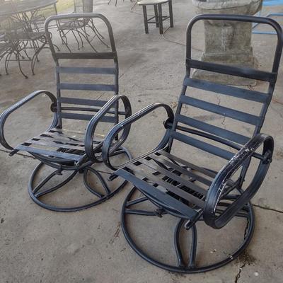 Pair of Metal Swivel and Rocker Design Patio Chairs