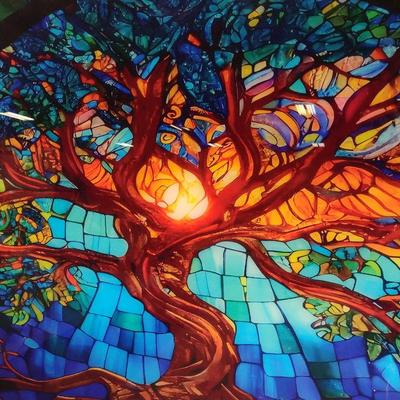 Gorgeous Large Glass Image Transfer Tree of Life Panel