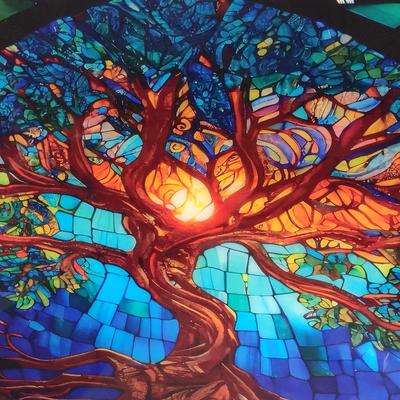 Gorgeous Large Glass Image Transfer Tree of Life Panel