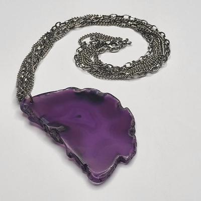 Purple Agate Slice Necklace
