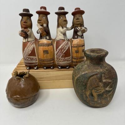 Terracotta Gossippers and Two Pottery Vases