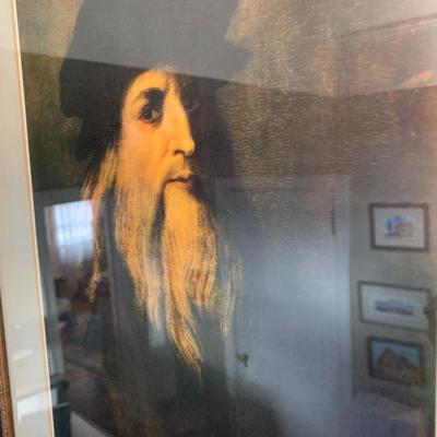 Vintage print of Leonardo Da Vinci self portrait in lovely vintage frame