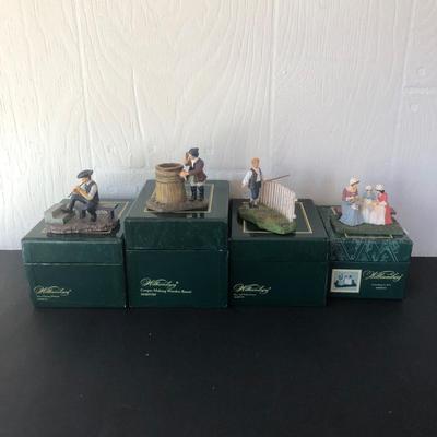 LOT 15X: Colonial Williamsburg Collectibles w/ Boxes - 1998 Man Playing Whistle (30489724), 1997 Cooper Making Wooden Barrel (30489709),...