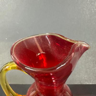 LOT 135L: Vintage Hand Blown Amberina Art Glass Pitcher